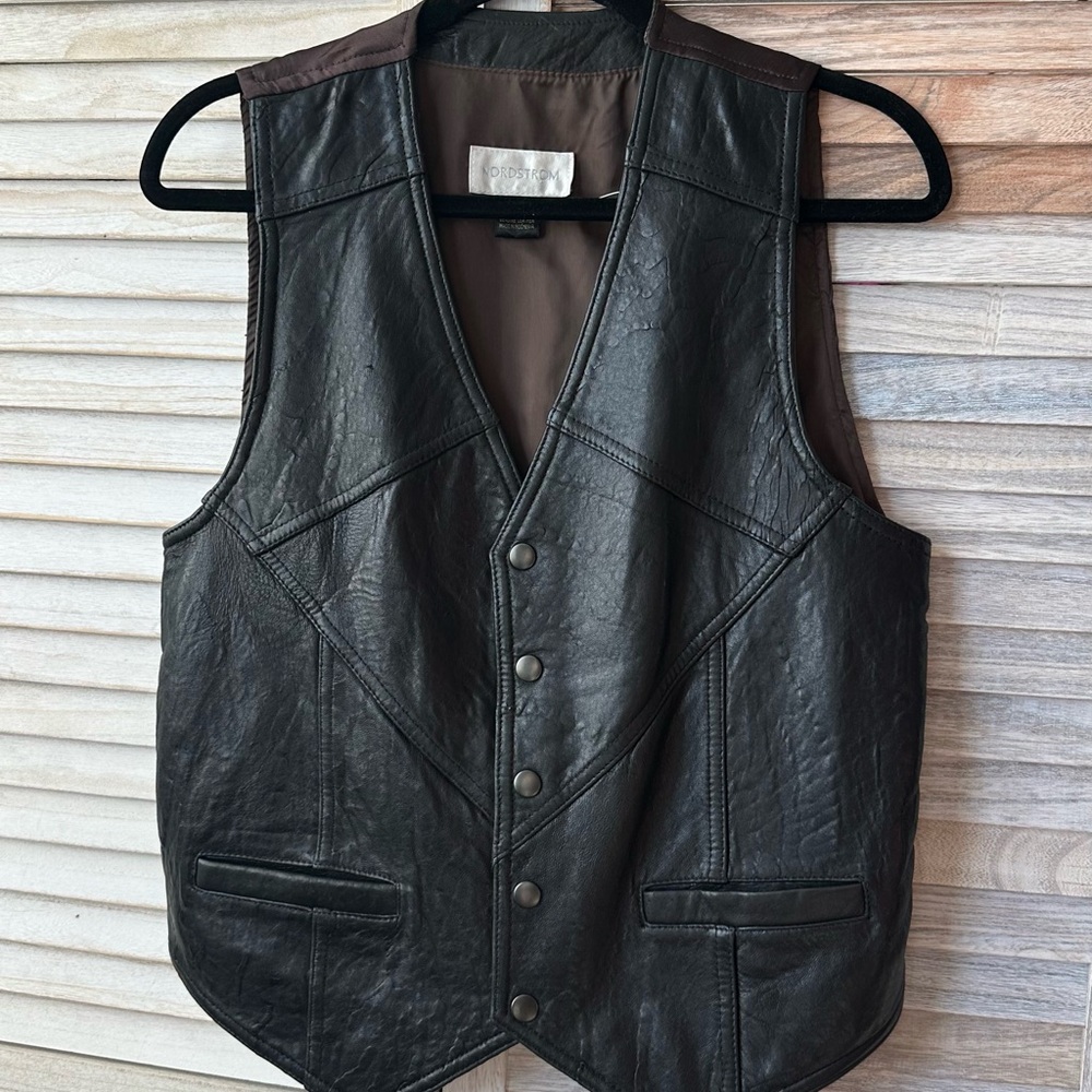 VINTAGE 90S NORDSTROM BLACK LEATHER VEST Moto Vest Y2K-Men's Medium Womens Large